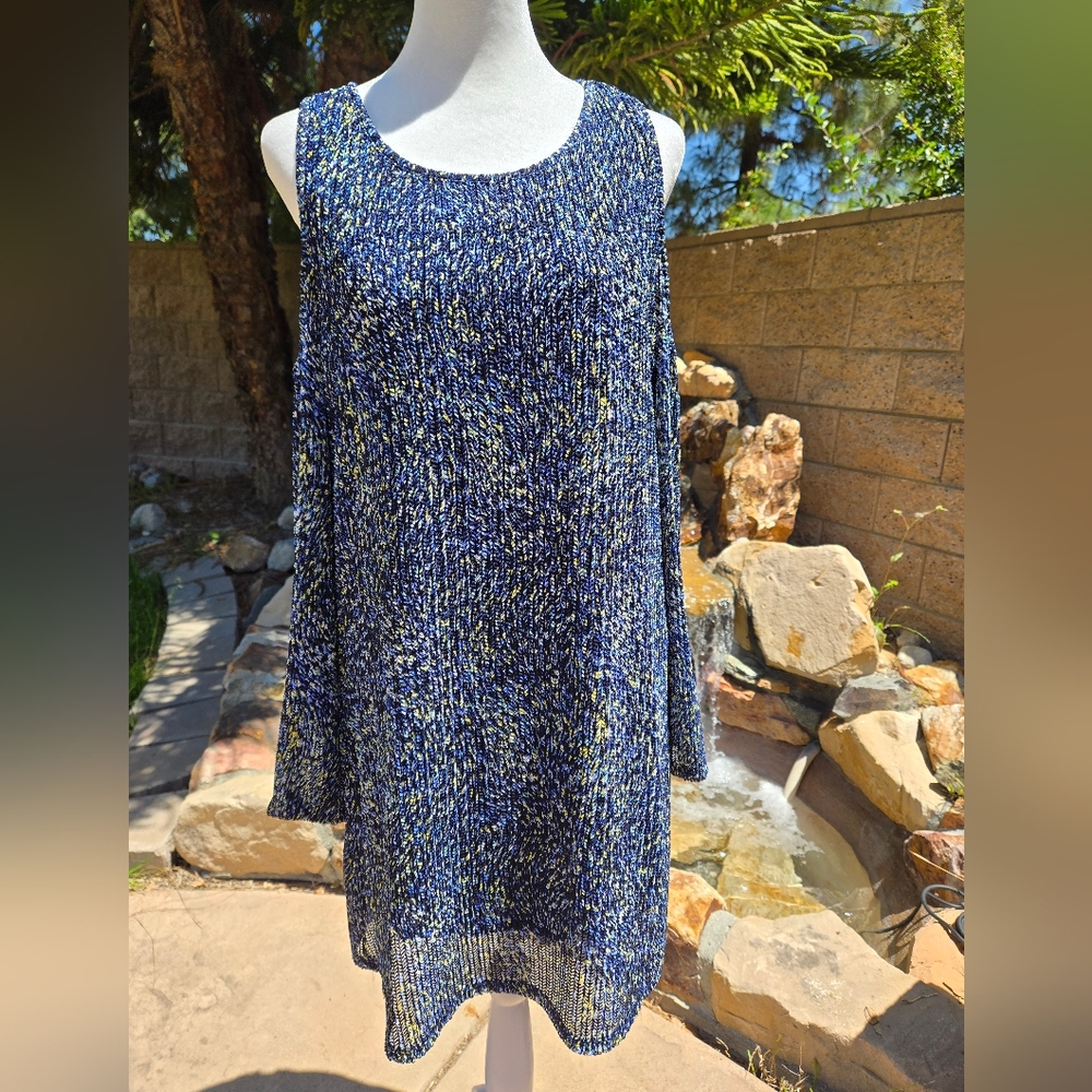 NWOT Simply Styled Blue and Yellow Cold Shoulder Mini Dress